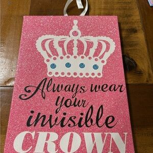 Pink Glitter Wall Art with Crown Design